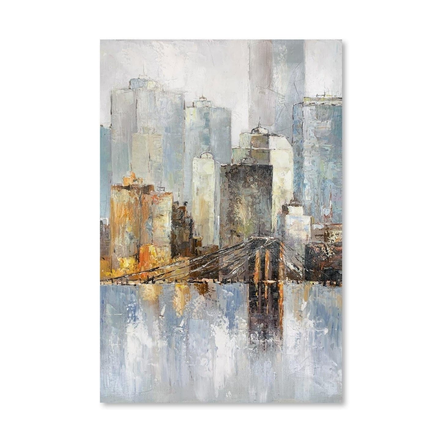 Urban Reflections: Abstract Cityscape Oil Painting for Modern Home Decor