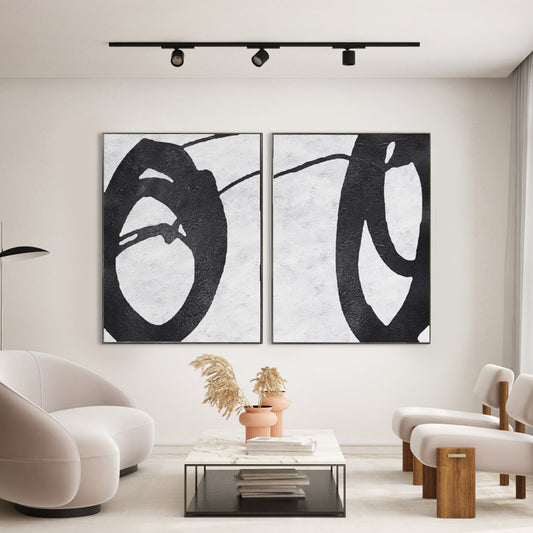 Abstract Black and White Duo Art Print for Modern Home Decor