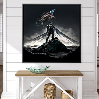 Triumphant Ascent: American Flag on Mountain Canvas Art