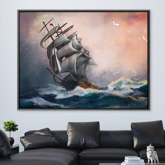 Majestic Sailing Ship on Stormy Seas - Dramatic Ocean Canvas Art