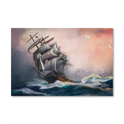 Majestic Sailing Ship on Stormy Seas - Dramatic Ocean Canvas Art