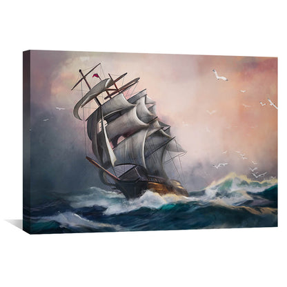 Majestic Sailing Ship on Stormy Seas - Dramatic Ocean Canvas Art