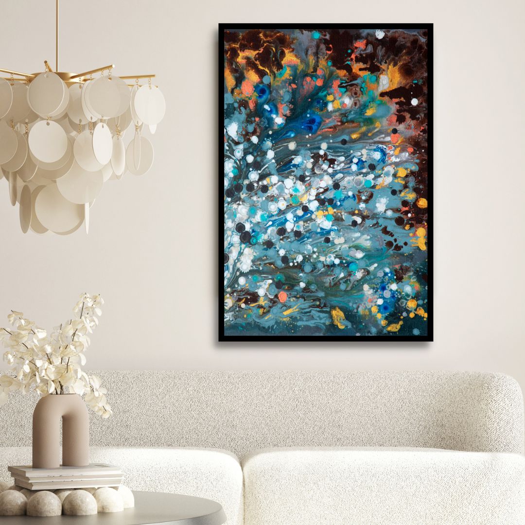 Vibrant Blue, Brown, and Yellow Abstract Oil Painting for Modern Home Decor