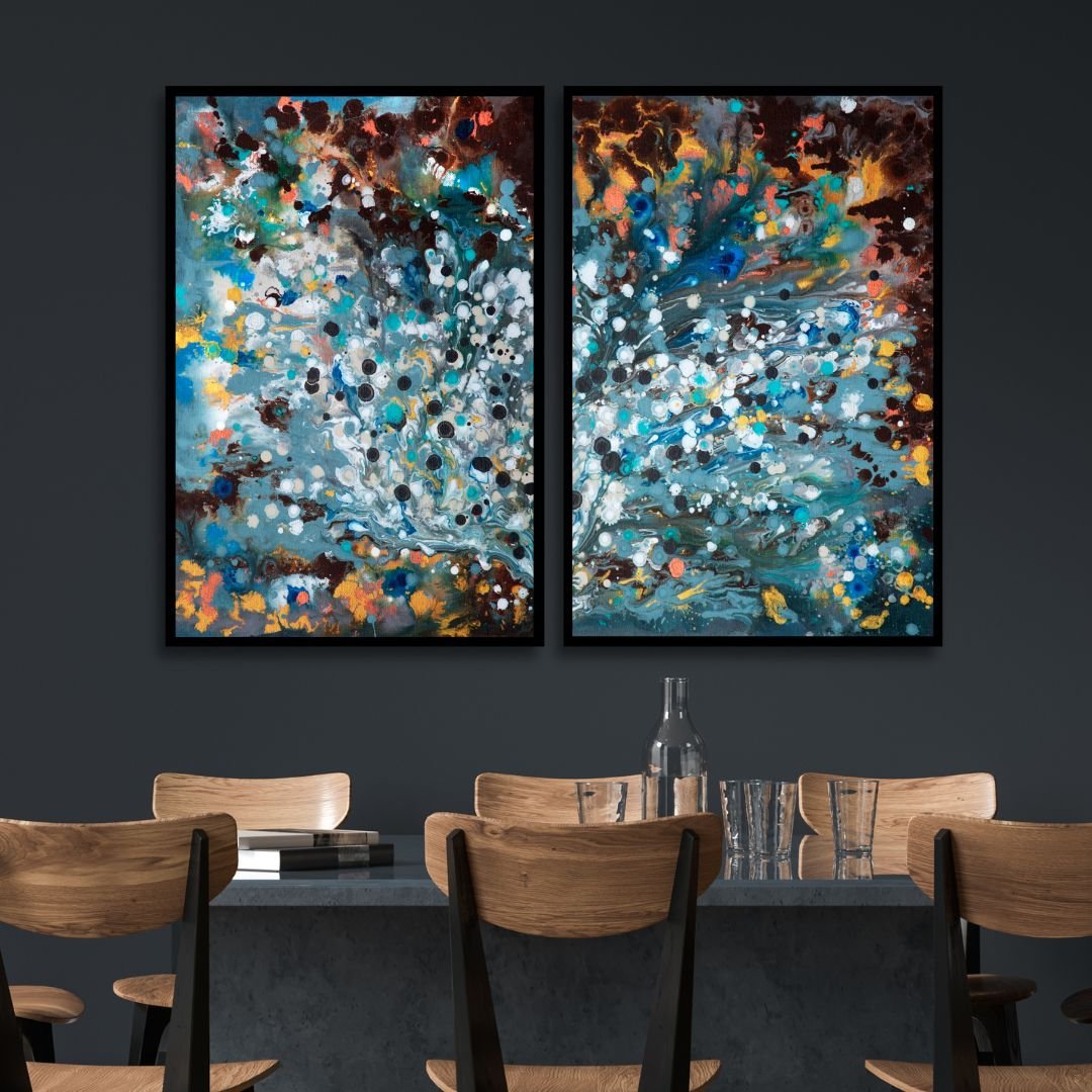 Vibrant Blue, Brown, and Yellow Abstract Oil Painting for Modern Home Decor