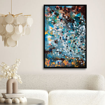 Vibrant Blue, Brown, and Yellow Abstract Oil Painting for Modern Home Decor