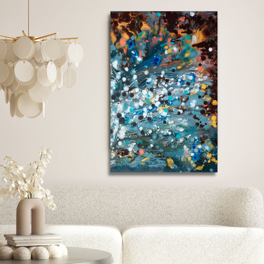 Vibrant Blue, Brown, and Yellow Abstract Oil Painting for Modern Home Decor