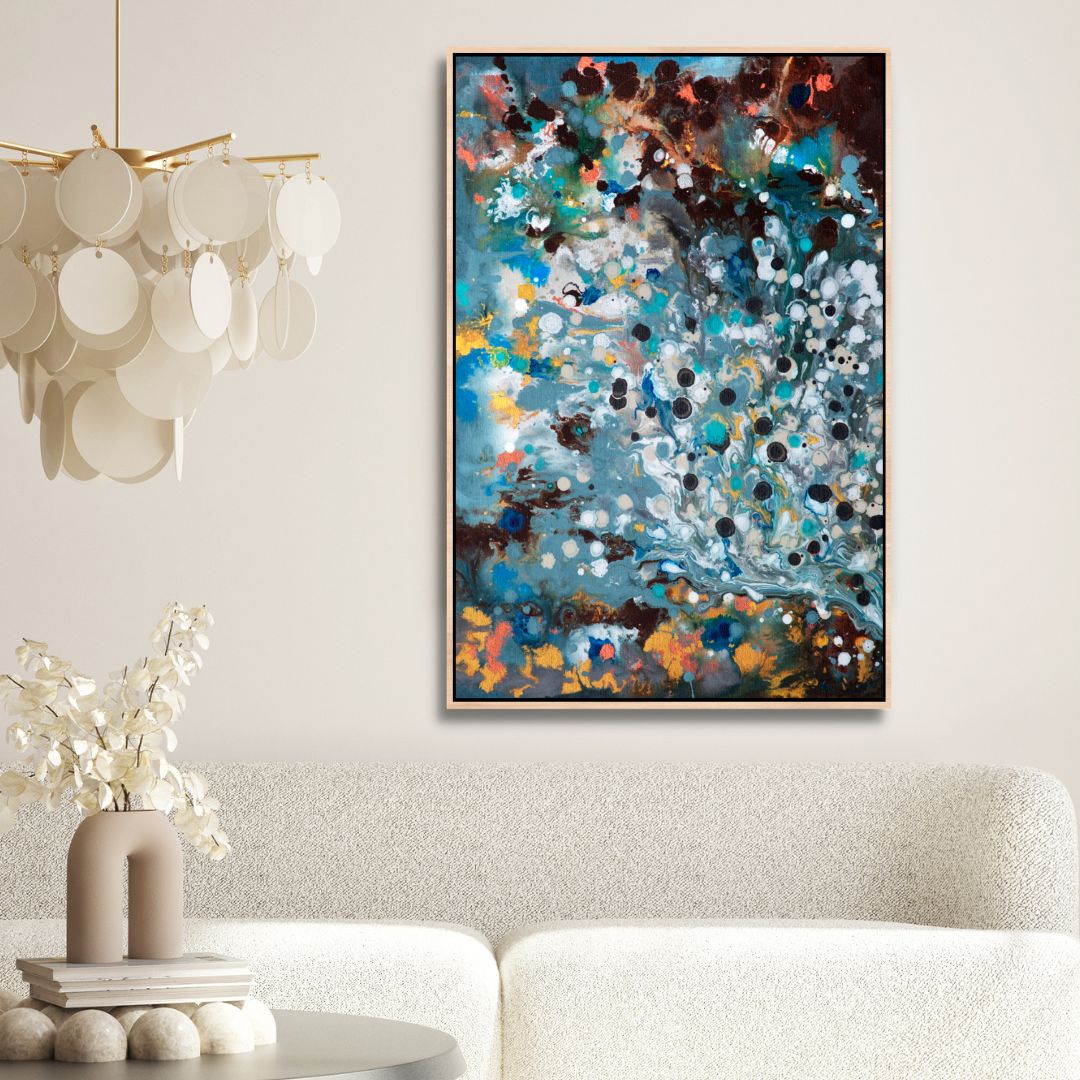 Vibrant Blue, Brown, and Yellow Abstract Oil Painting for Modern Home Decor