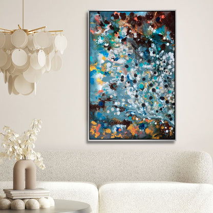 Vibrant Blue, Brown, and Yellow Abstract Oil Painting for Modern Home Decor