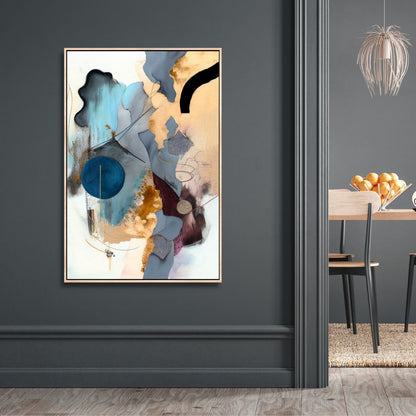 Abstract Blue, Gold, and Gray Oil Painting for Modern Home Decor