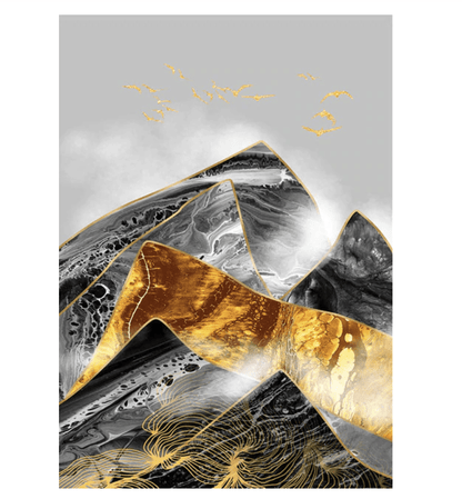 Stunning Gold and Black Mountain Landscape Oil Painting for Modern Decor