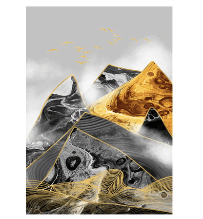 Stunning Gold and Black Mountain Landscape Oil Painting for Modern Decor