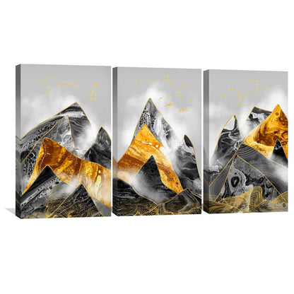 Stunning Gold and Black Mountain Landscape Oil Painting for Modern Decor