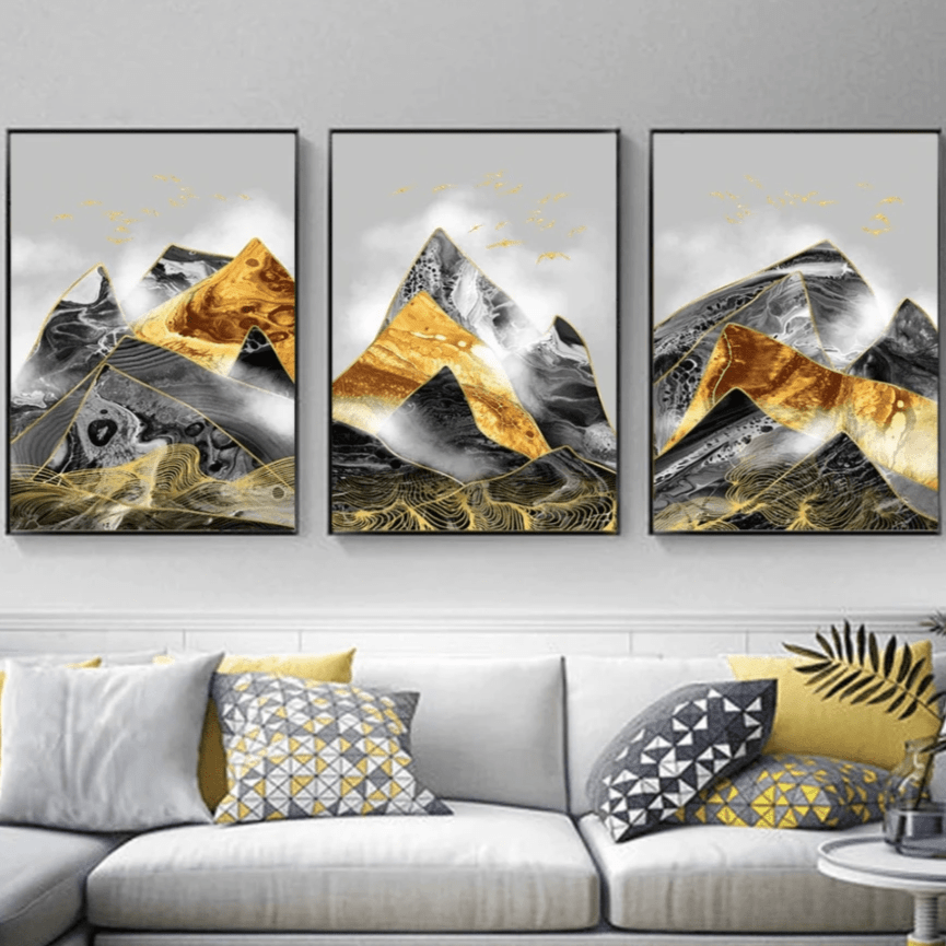 Stunning Gold and Black Mountain Landscape Oil Painting for Modern Decor