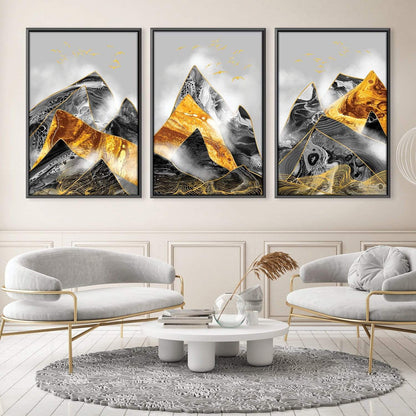 Stunning Gold and Black Mountain Landscape Oil Painting for Modern Decor