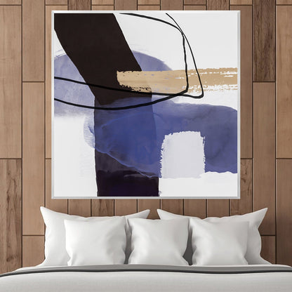 Abstract Oil Painting for Modern Home Decor - Serene Contrast in Blue and Black