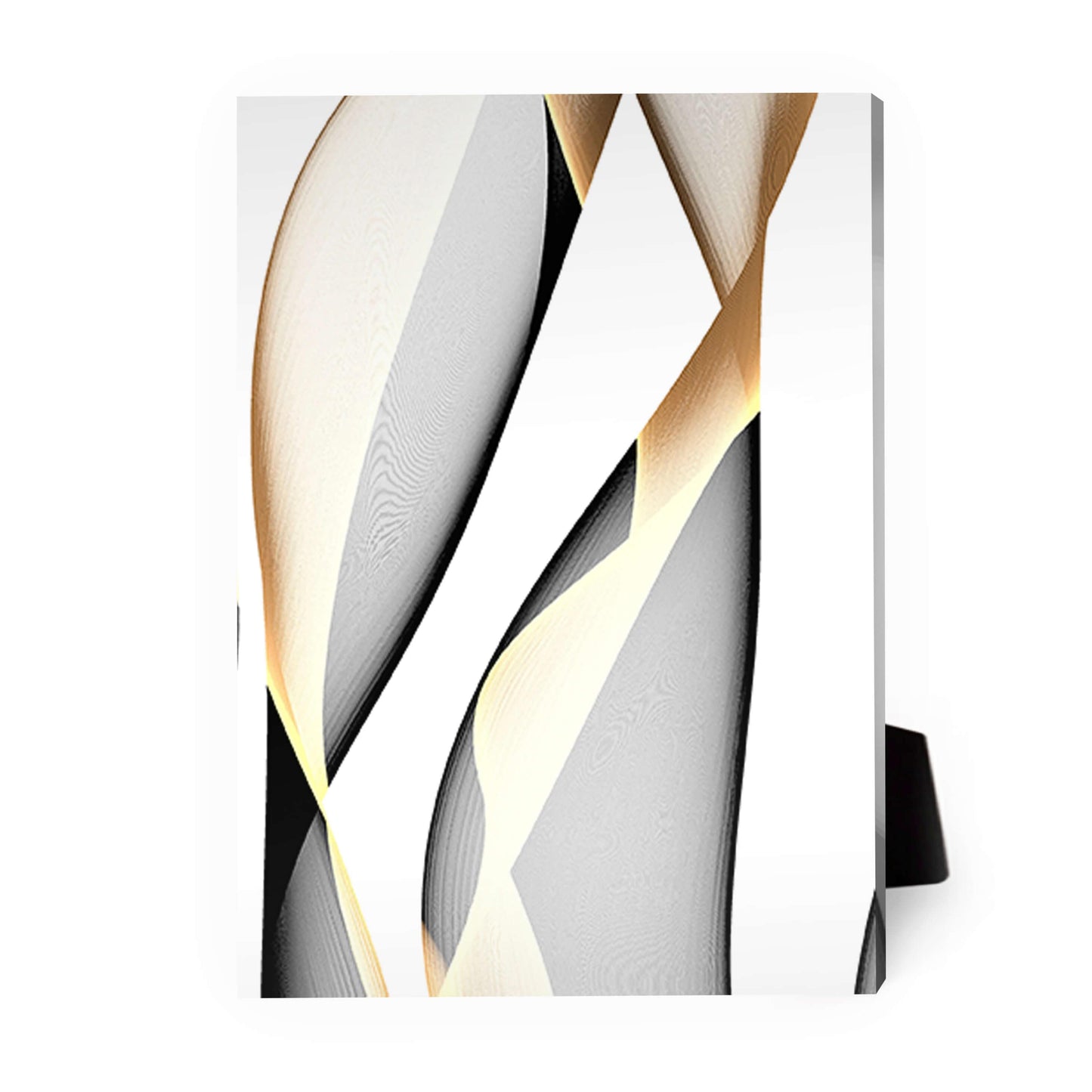 Elegant Abstract Oil Painting of Waves in Black, White, and Gold Tones