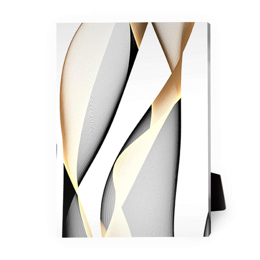 Elegant Abstract Oil Painting of Waves in Black, White, and Gold Tones