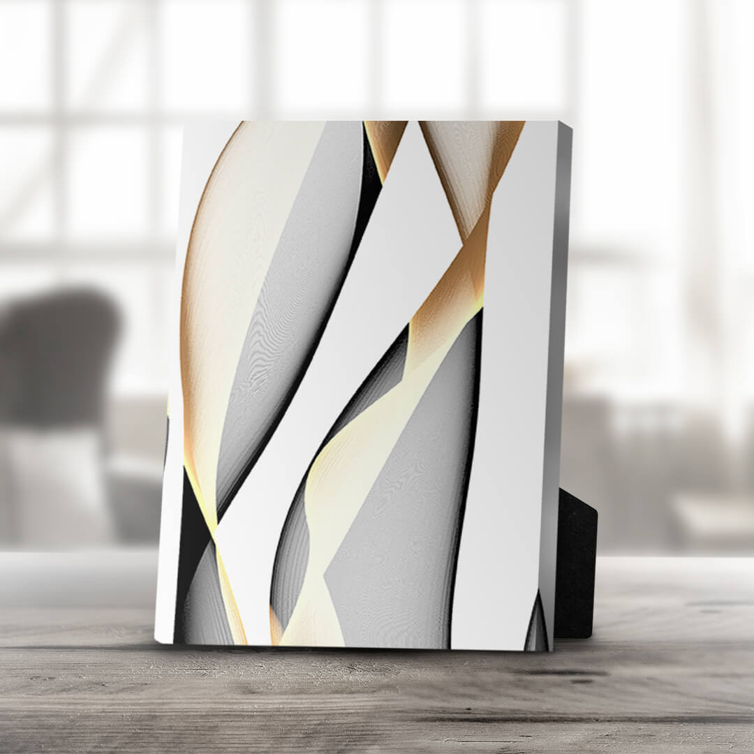 Elegant Abstract Oil Painting of Waves in Black, White, and Gold Tones