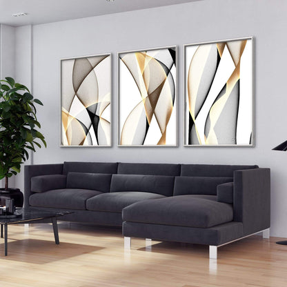 Elegant Black and Gold Abstract Waves Oil Painting for Modern Decor