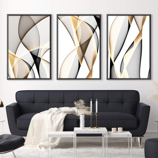 Elegant Black and Gold Abstract Waves Oil Painting for Modern Decor