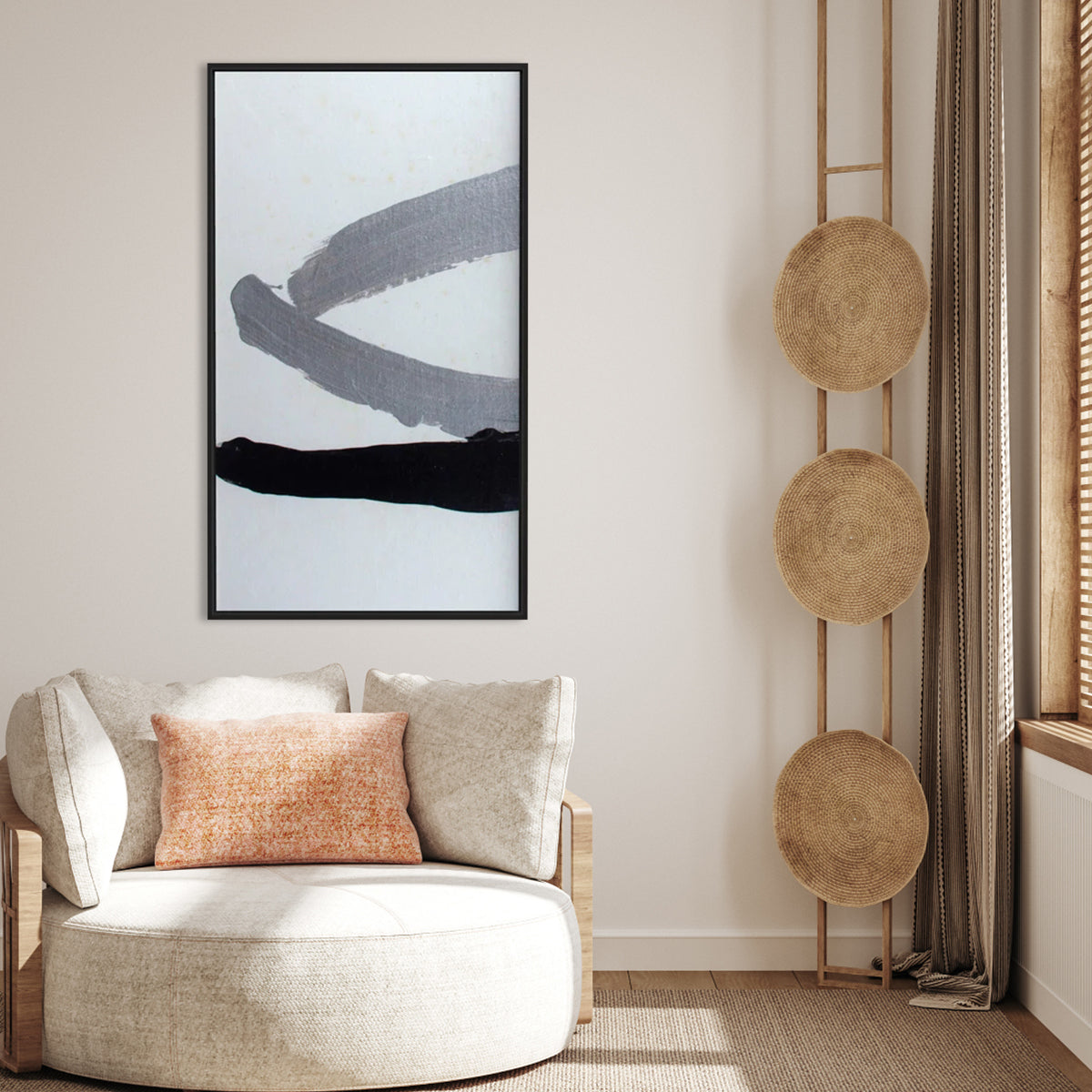 Modern Abstract Oil Painting of Dynamic Lines and Contrasting Tones