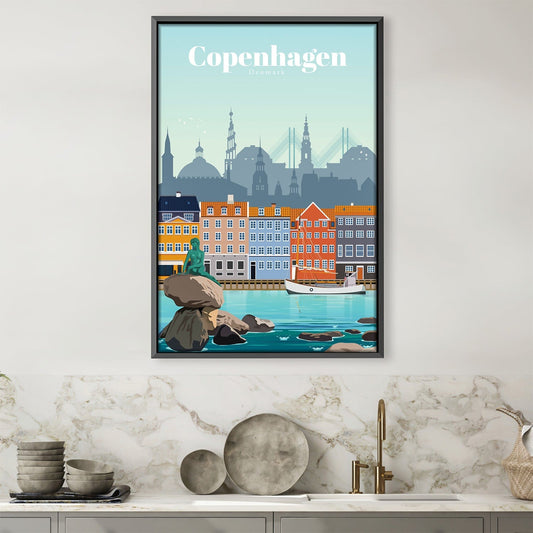Scenic Copenhagen Oil Painting - Vibrant Waterfront View of Denmark