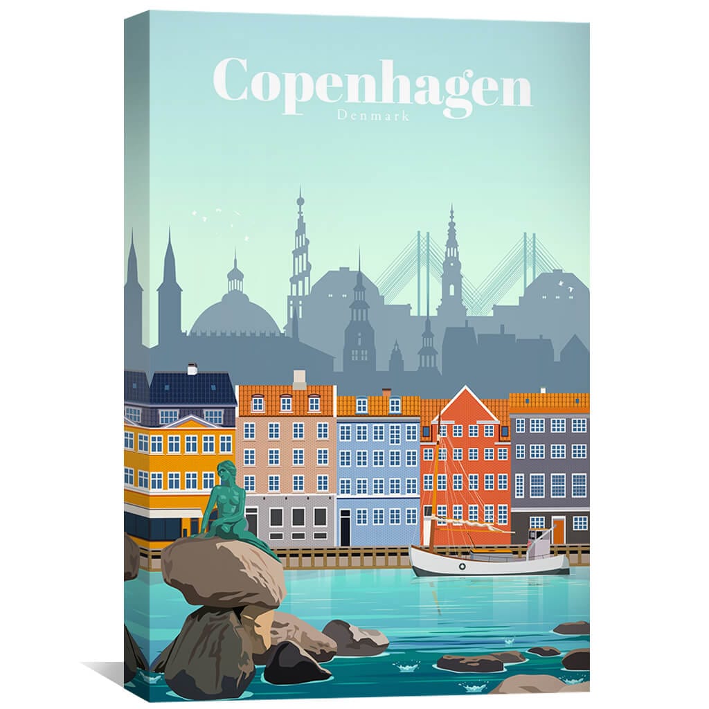 Scenic Copenhagen Oil Painting - Vibrant Waterfront View of Denmark