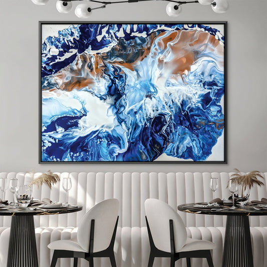 Stunning Blue and Copper Abstract Oil Painting for Modern Home Decor