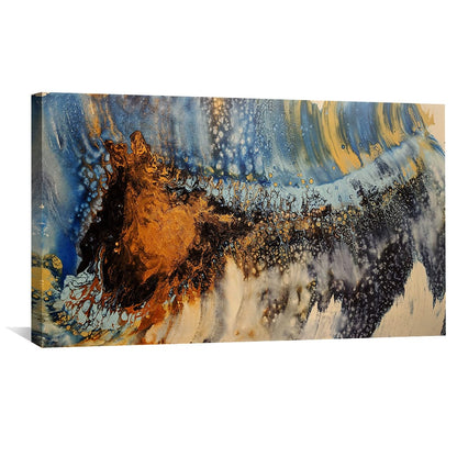 Abstract Copper and Blue Wave Oil Painting for Modern Home Decor