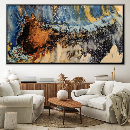 Abstract Copper and Blue Wave Oil Painting for Modern Home Decor