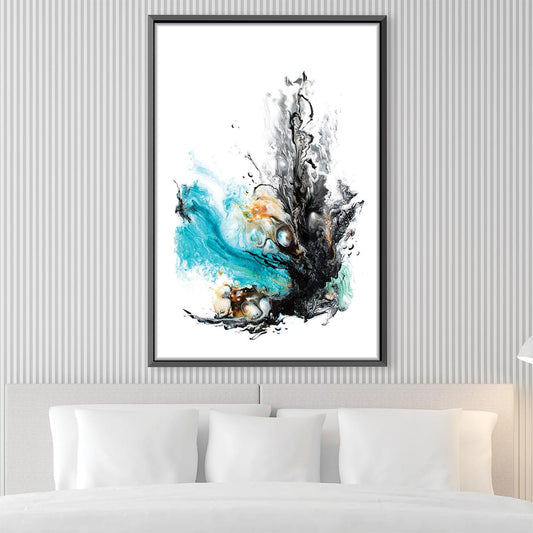 Abstract Ocean Waves Oil Painting in Turquoise and Black Home Decor