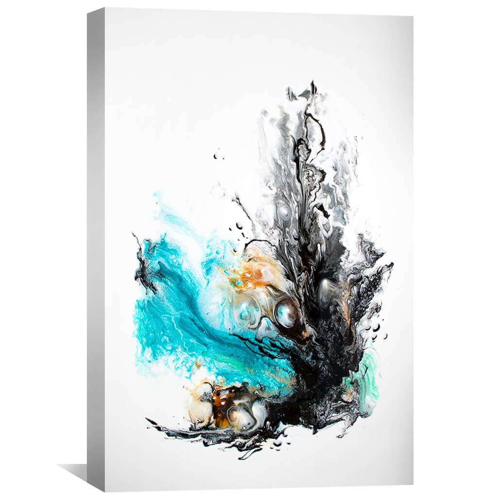 Abstract Ocean Waves Oil Painting in Turquoise and Black Home Decor