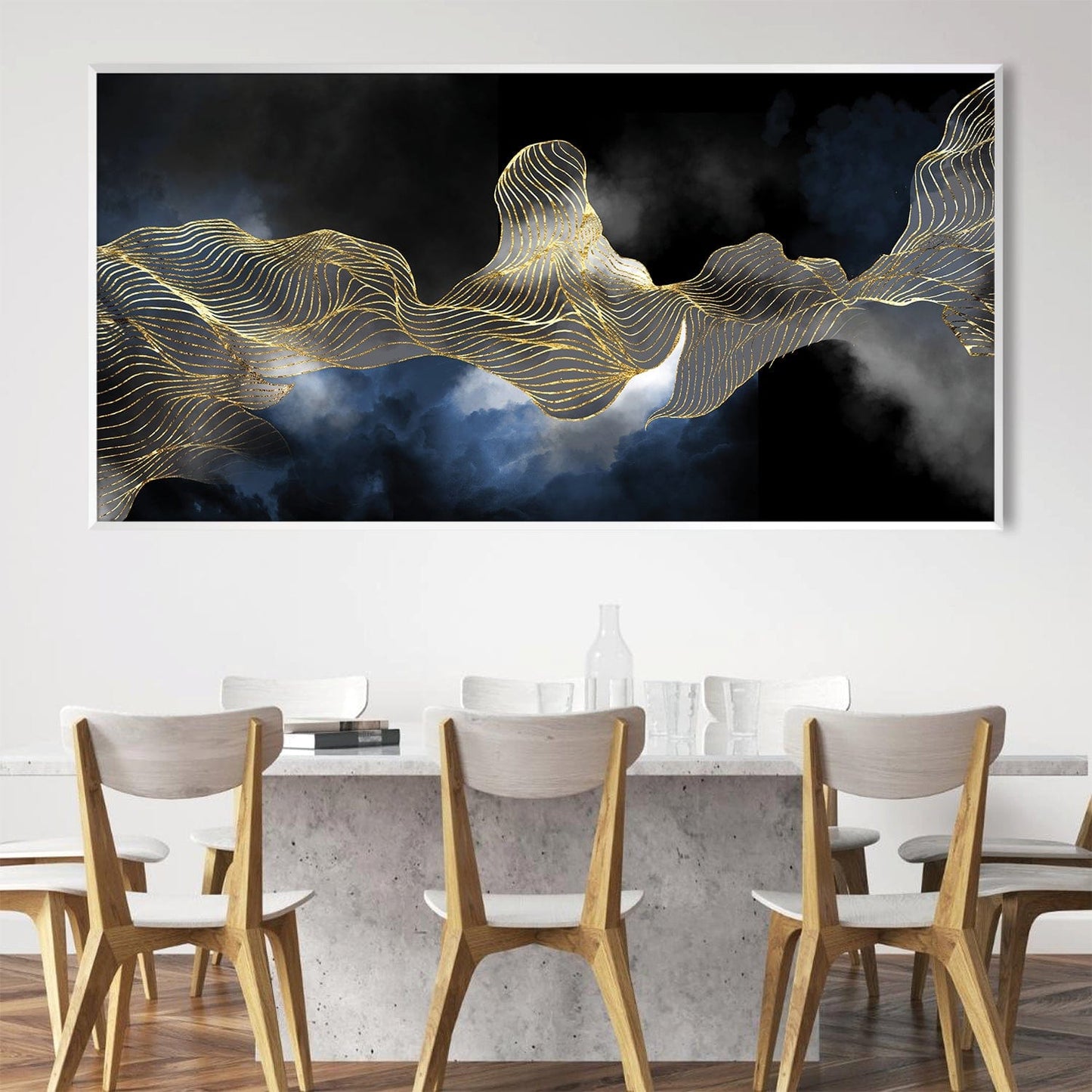 Abstract Gold Wave Art on Dark Canvas - Modern Oil Painting for Home Decor