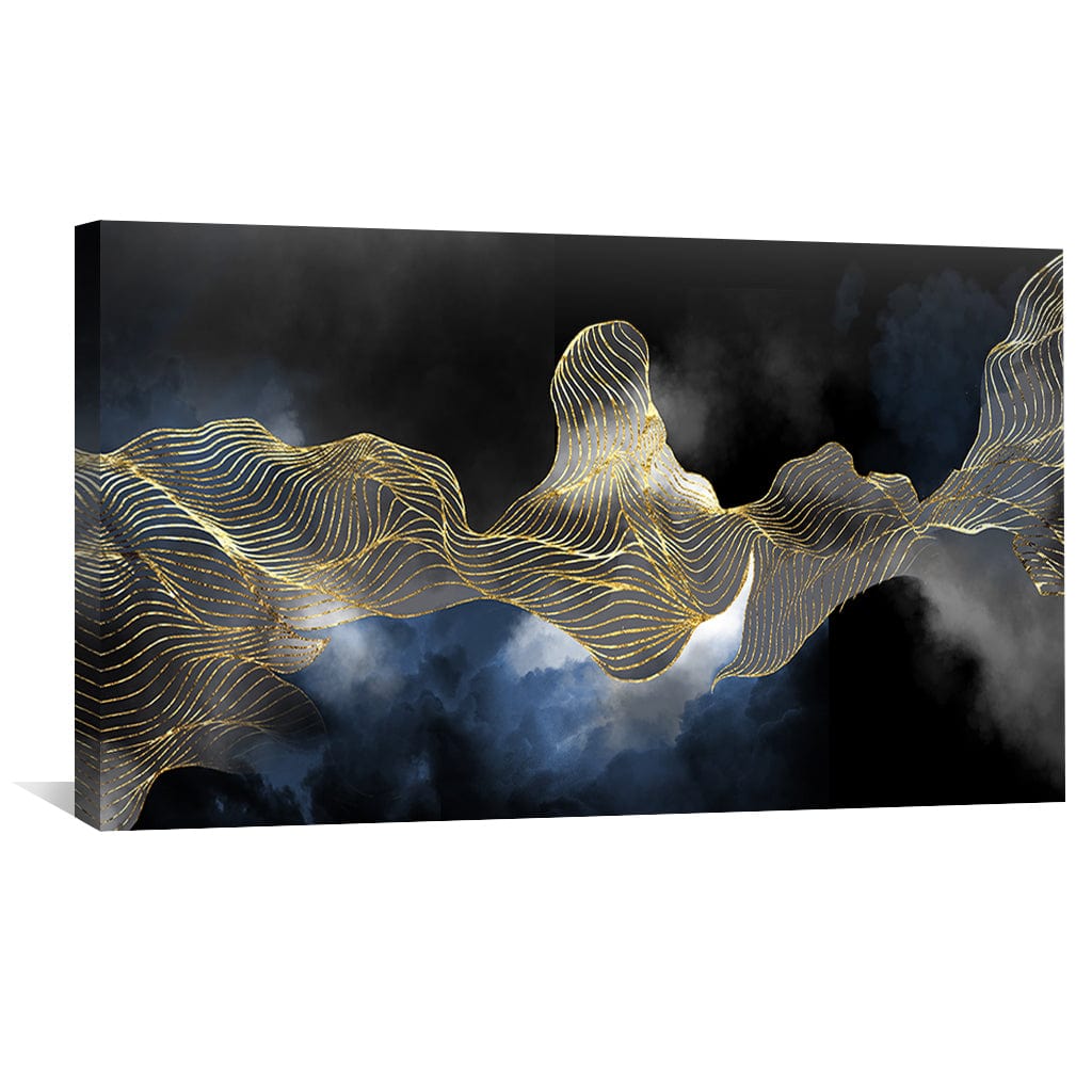 Abstract Gold Wave Art on Dark Canvas - Modern Oil Painting for Home Decor