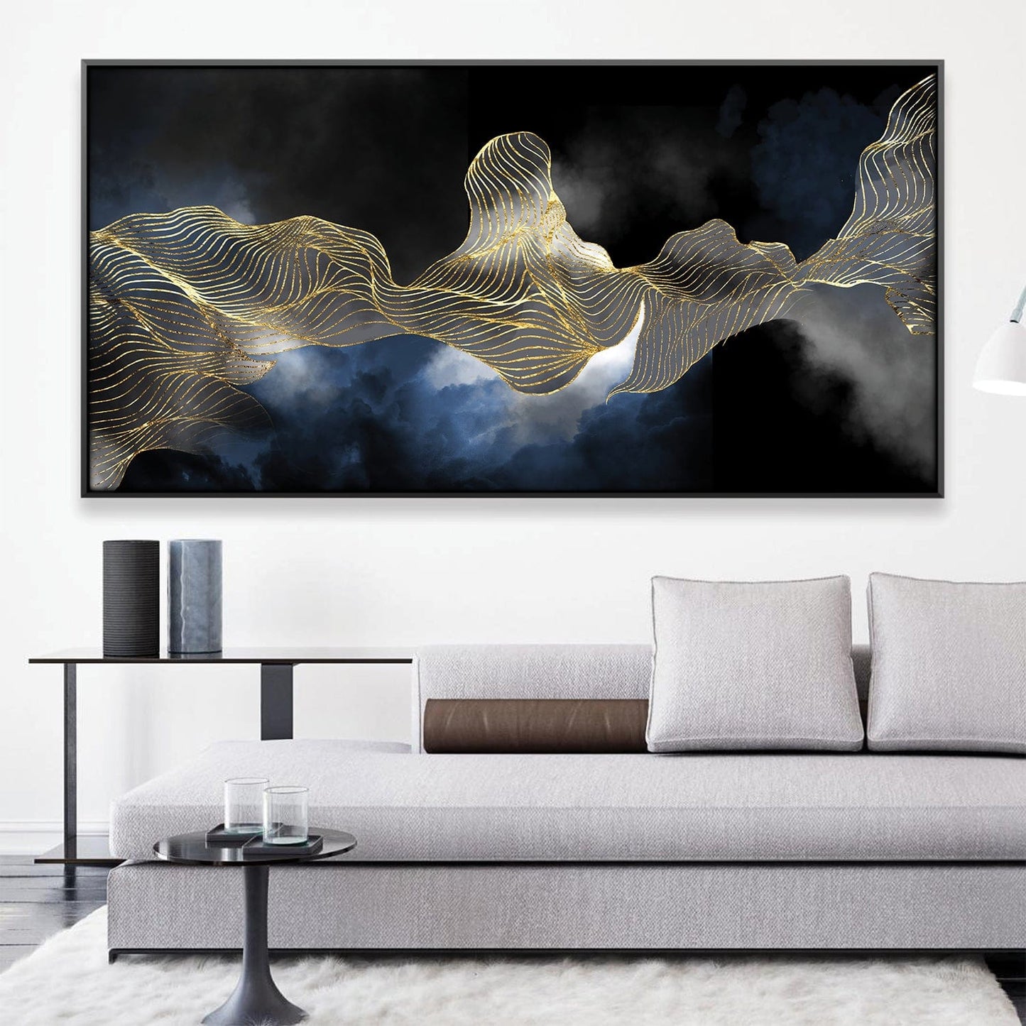 Abstract Gold Wave Art on Dark Canvas - Modern Oil Painting for Home Decor