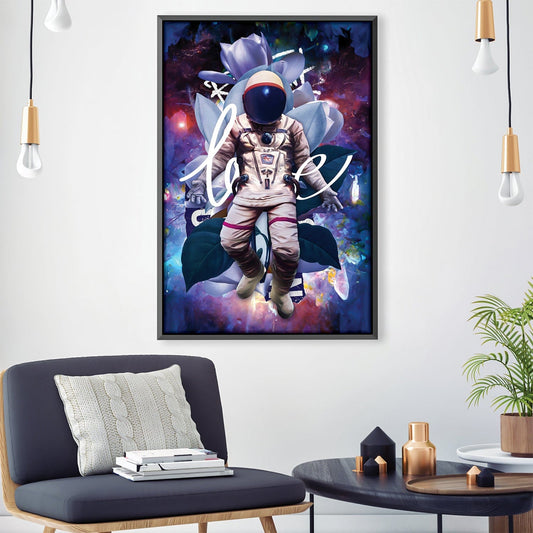 Galactic Love: Astronaut Beneath a Cosmic Floral Sky Oil Painting