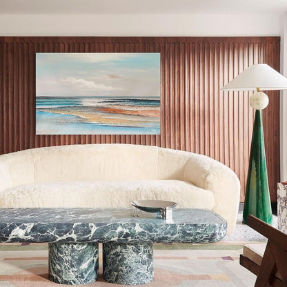 Serene Ocean Waves Abstract Oil Painting for Coastal Home Decor