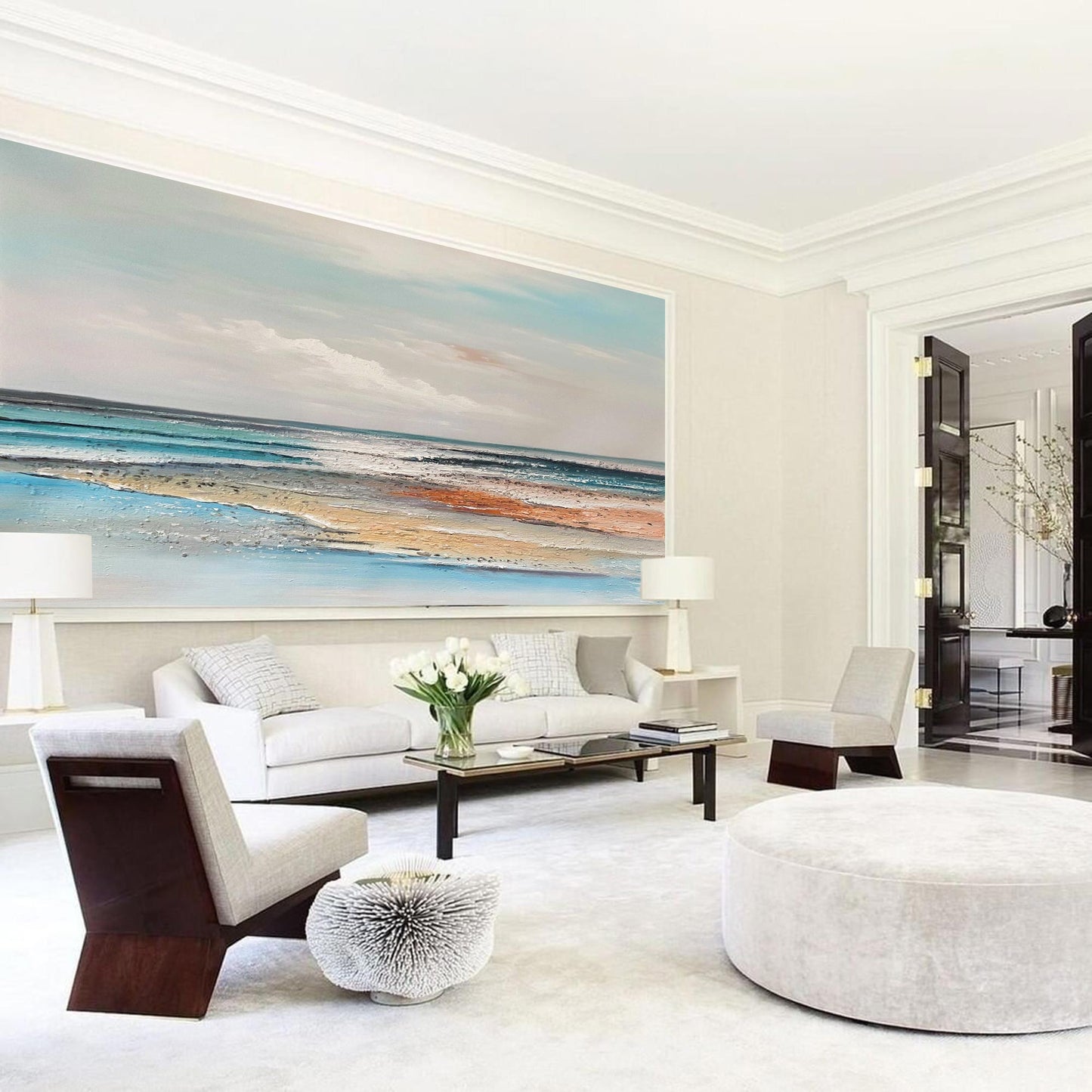 Serene Ocean Waves Abstract Oil Painting for Coastal Home Decor