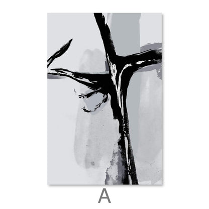 Abstract Cracked Ice Art: Modern Black and White Canvas Painting for Elegant Decor