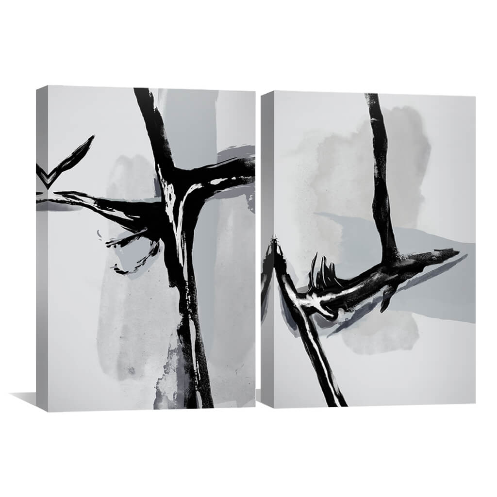 Abstract Cracked Ice Art: Modern Black and White Canvas Painting for Elegant Decor