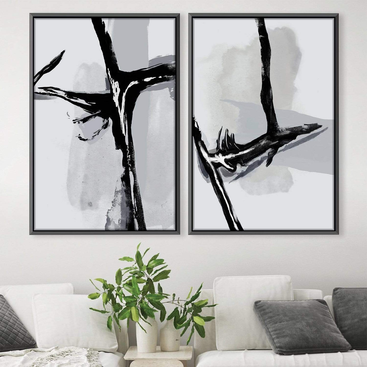 Abstract Cracked Ice Art: Modern Black and White Canvas Painting for Elegant Decor