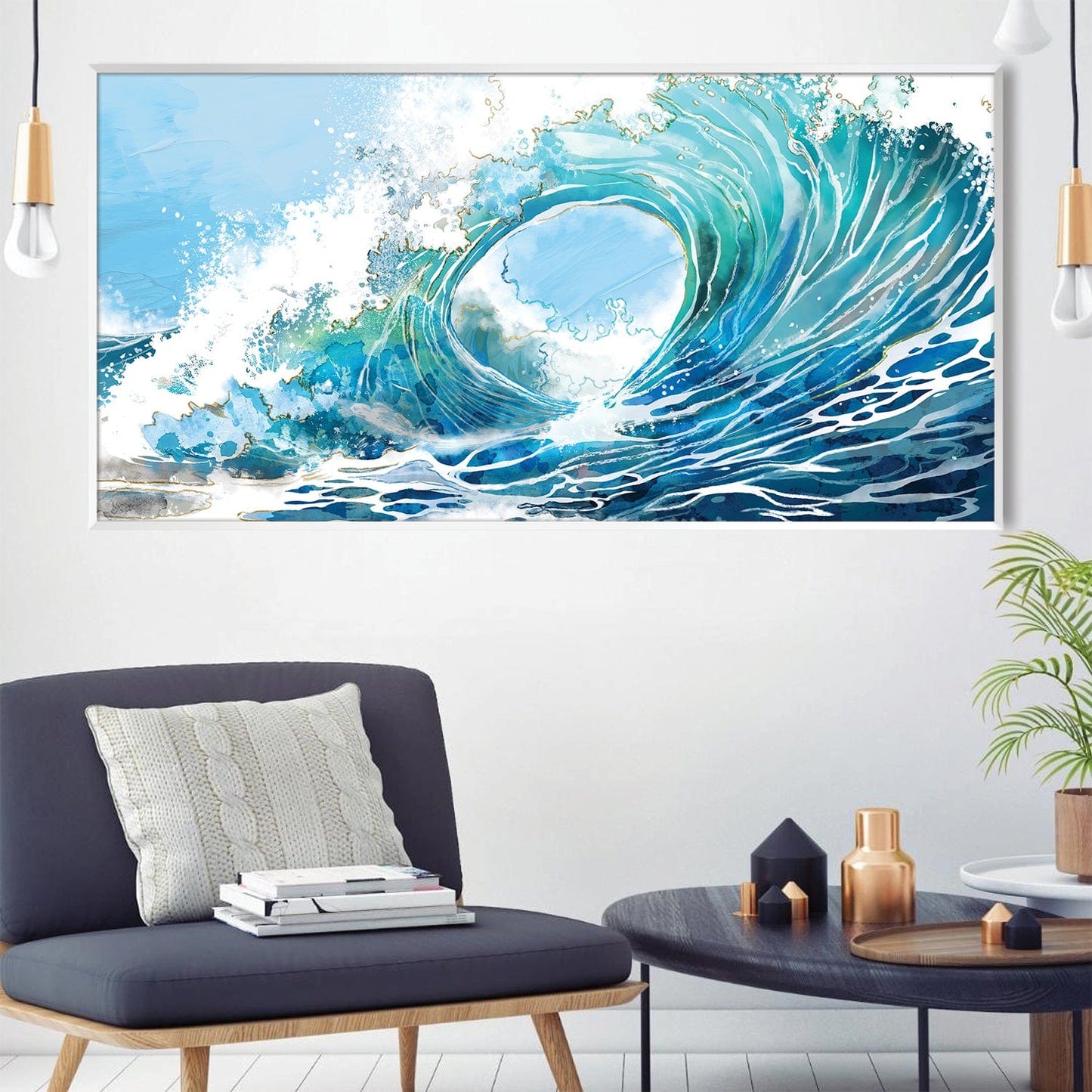 Vibrant Ocean Waves Oil Painting for Coastal Home Decor