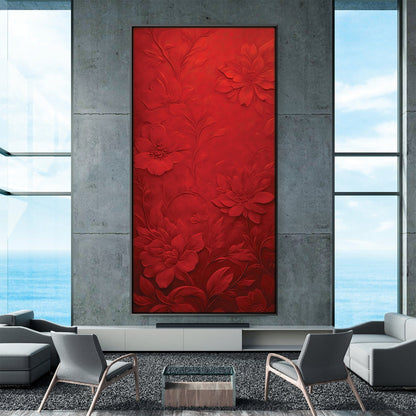 Vibrant Red Floral Oil Painting for Modern Home Decor