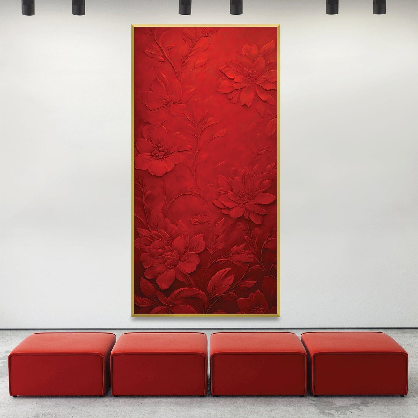 Vibrant Red Floral Oil Painting for Modern Home Decor