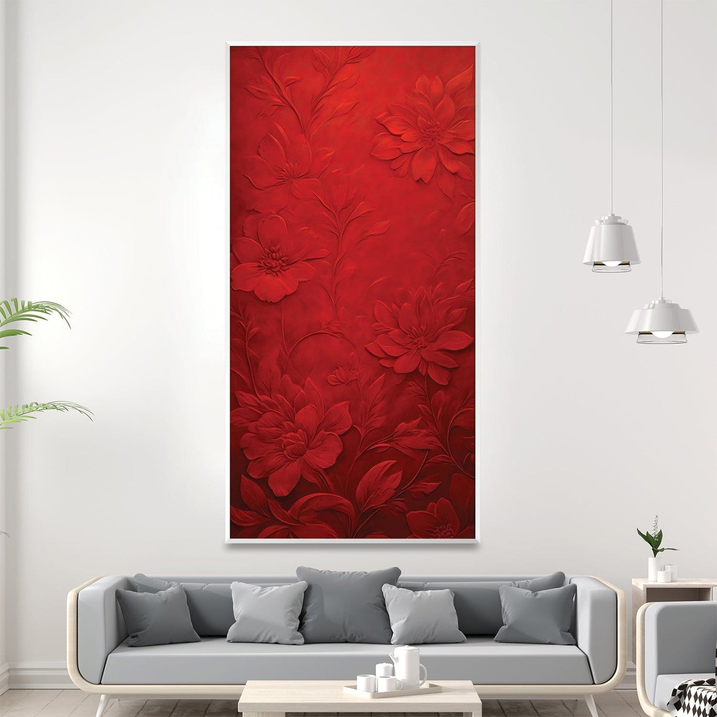 Vibrant Red Floral Oil Painting for Modern Home Decor