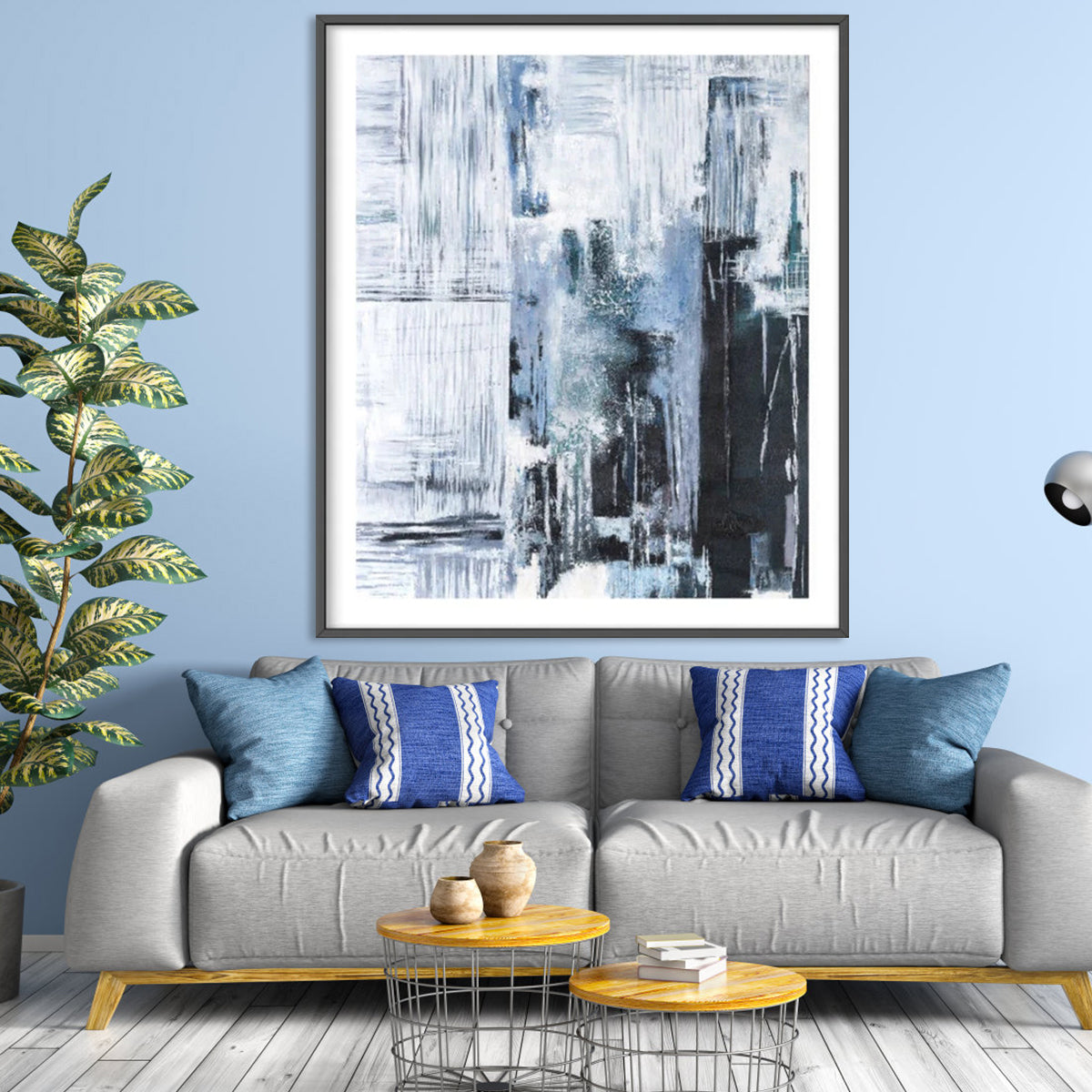 Abstract Blue and Black Oil Painting for Modern Home Decor