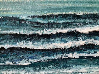 Tranquil Ocean Waves: Serene Blue Shoreline Oil Painting for Coastal Home Decor