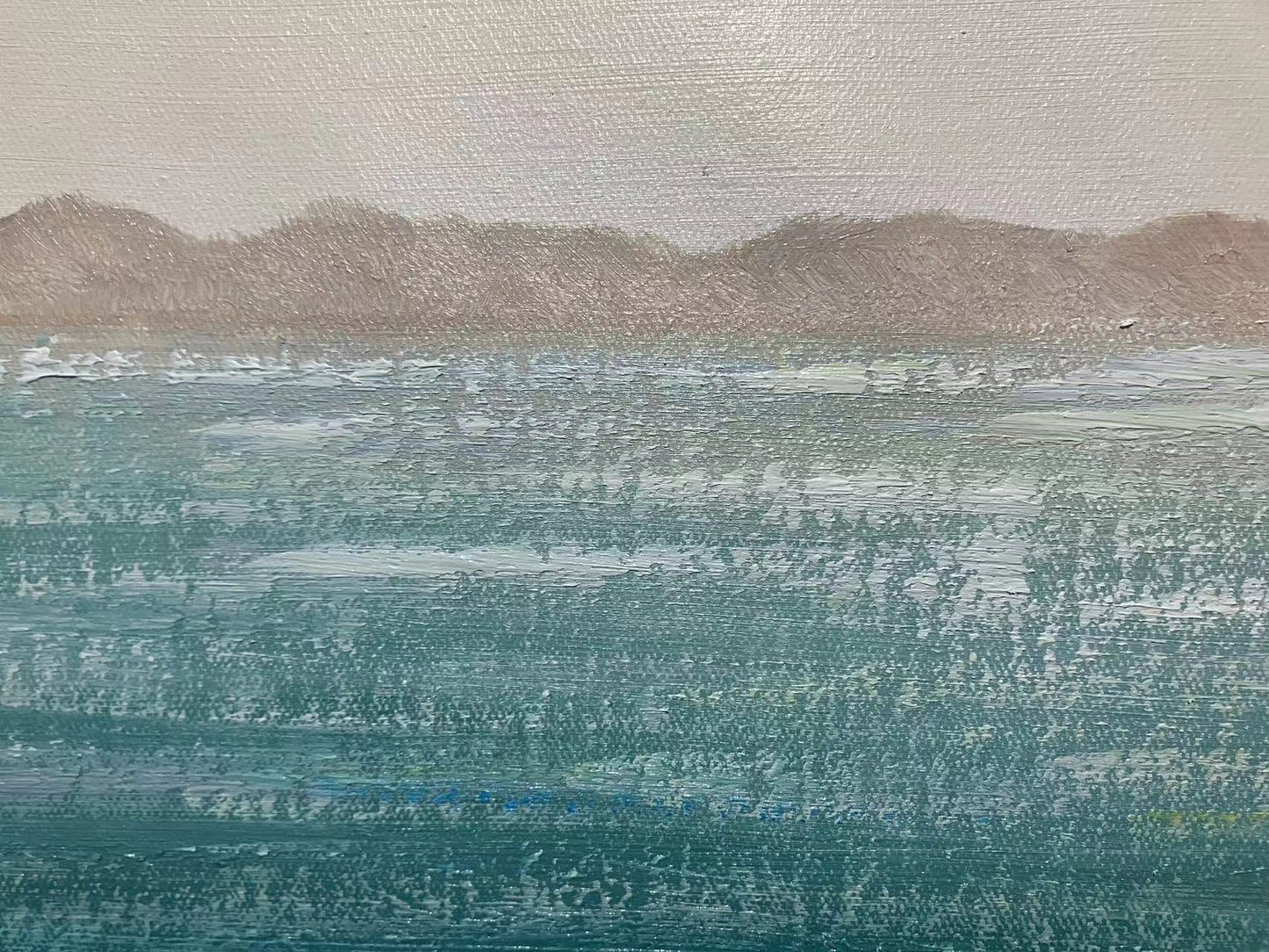 Tranquil Ocean Waves: Serene Blue Shoreline Oil Painting for Coastal Home Decor