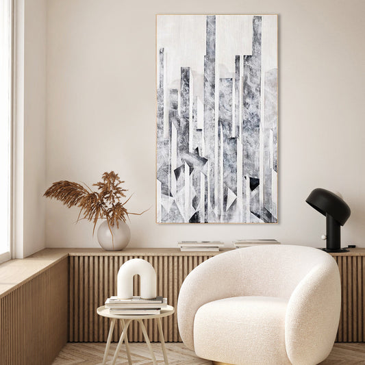 Abstract Grey and White Oil Painting for Modern Home Décor