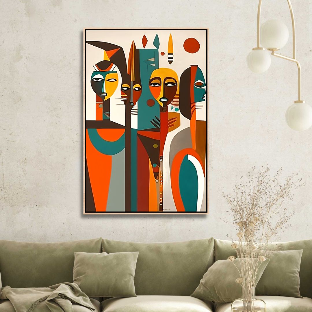 Vibrant Cubist Afro Figures Abstract Wall Art for Modern Home Decor